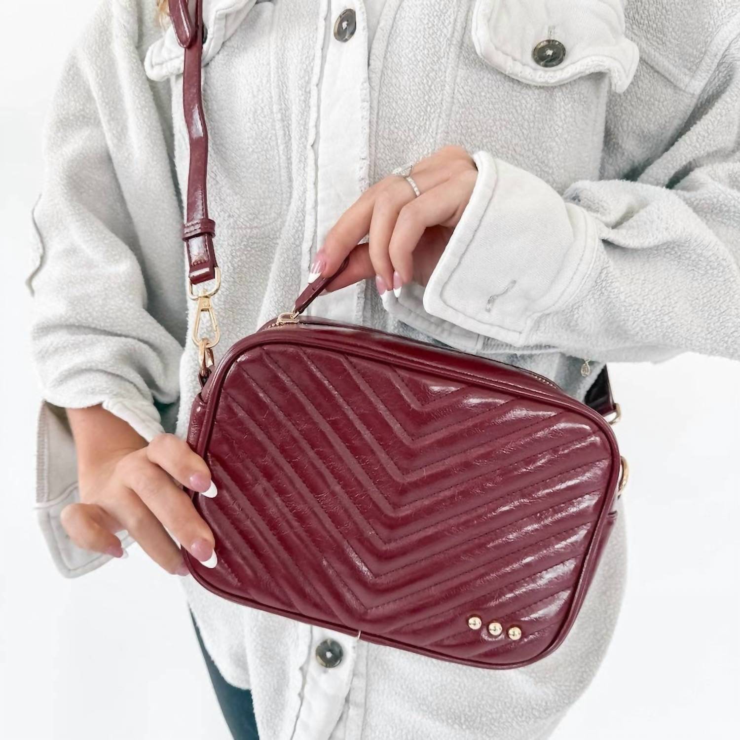 Pretty Simple - Women's Coco Chevron Quilted Camera Crossbody Bag