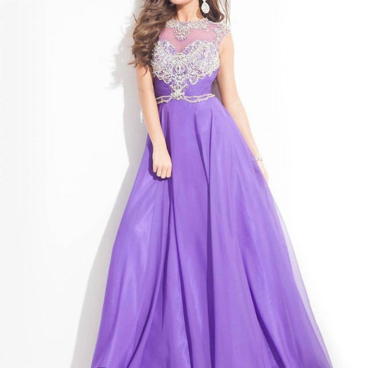 Rachel Allan - Beaded High Mesh Neckline Chiffon Gown