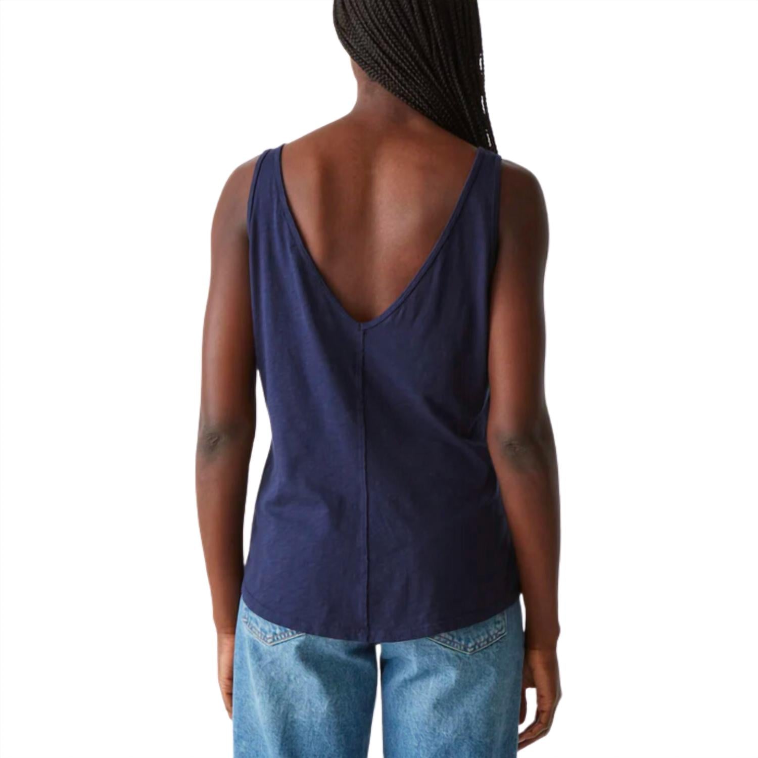 Michael Stars Women's Scarlett V-neck Tank Top in nocturnal - women's tank top - detail view