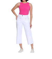 Slimsation By Multiples Raw Edge Hem Crop Jeans in white - women's jeans
