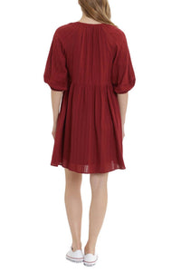 London Times - V-neck With Elastic Hems Short Blouson Cotton Dress