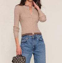 heartloom Loretta Premium Textured Cardigan in wheat - women's cardigan - detail view