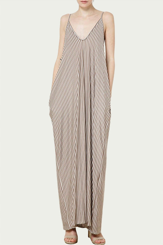 STRIPED STRETCH-MODAL JERSEY MAXI DRESS
