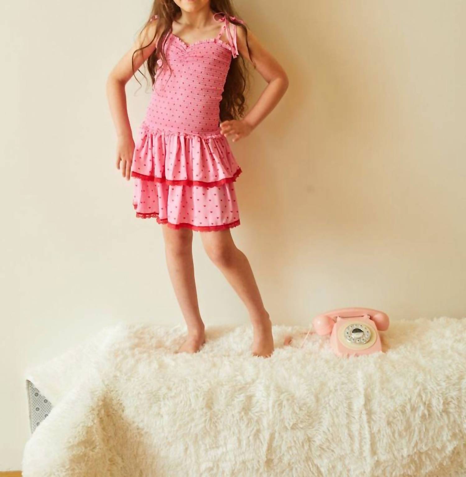 THEME Lola Hearts Smocked Ruffle Dress in pink - kids' dress - detail view