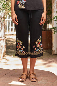 PAPARAZZI Viscose Embroidered Crop Pant in black - women's pants