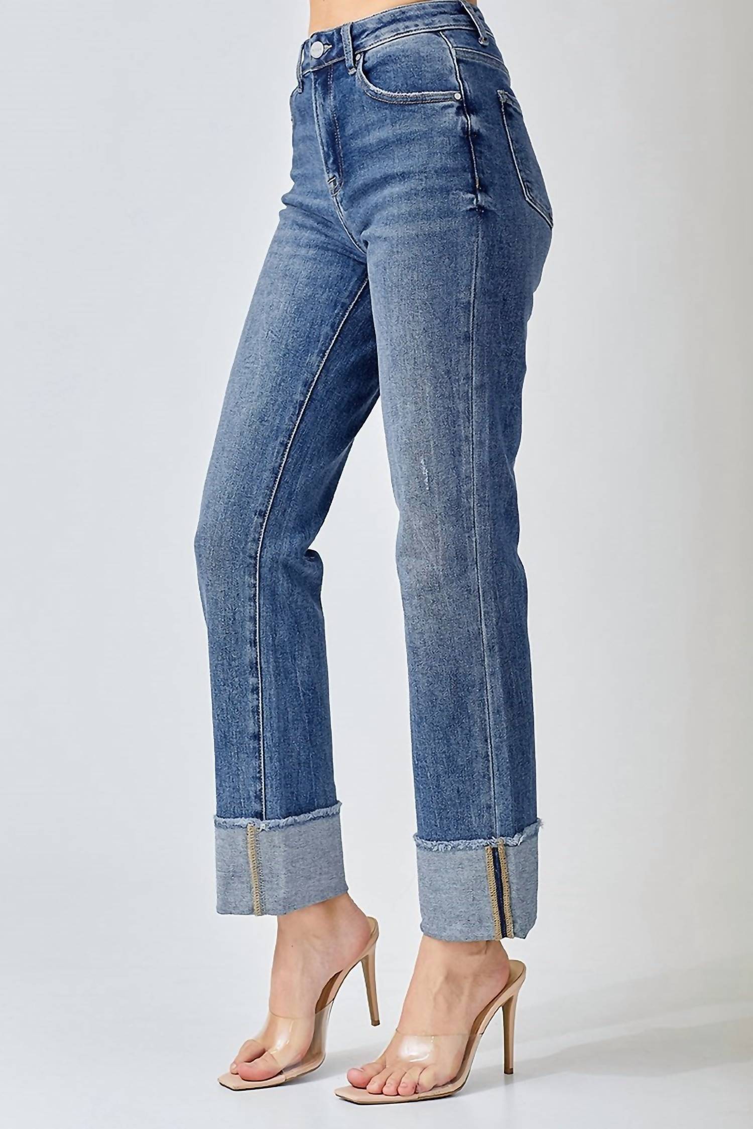 Risen - High Rise Straight Relaxed Cuffed Jeans