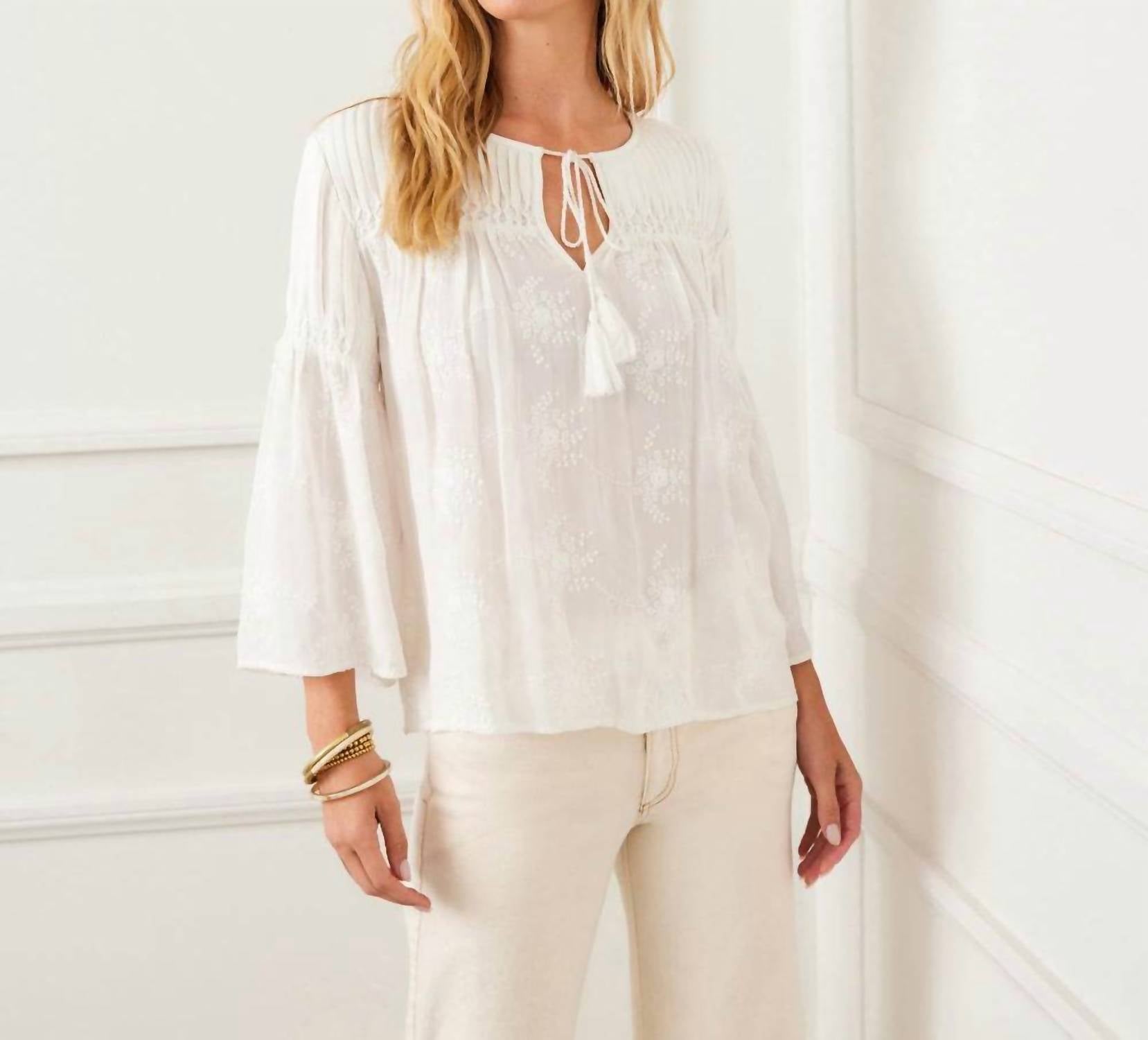 Karen Kane - Flare Sleeve Embroidered Pintuck Detail Top
