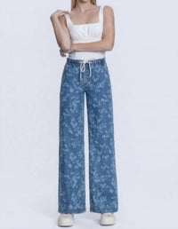 Vervet By Flying Monkey - Vintage Floral High Rise Drawstring Pull On Wide Leg Jeans