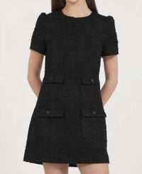 Stellah - Novelty Tweed Short Sleeves Mini Dress