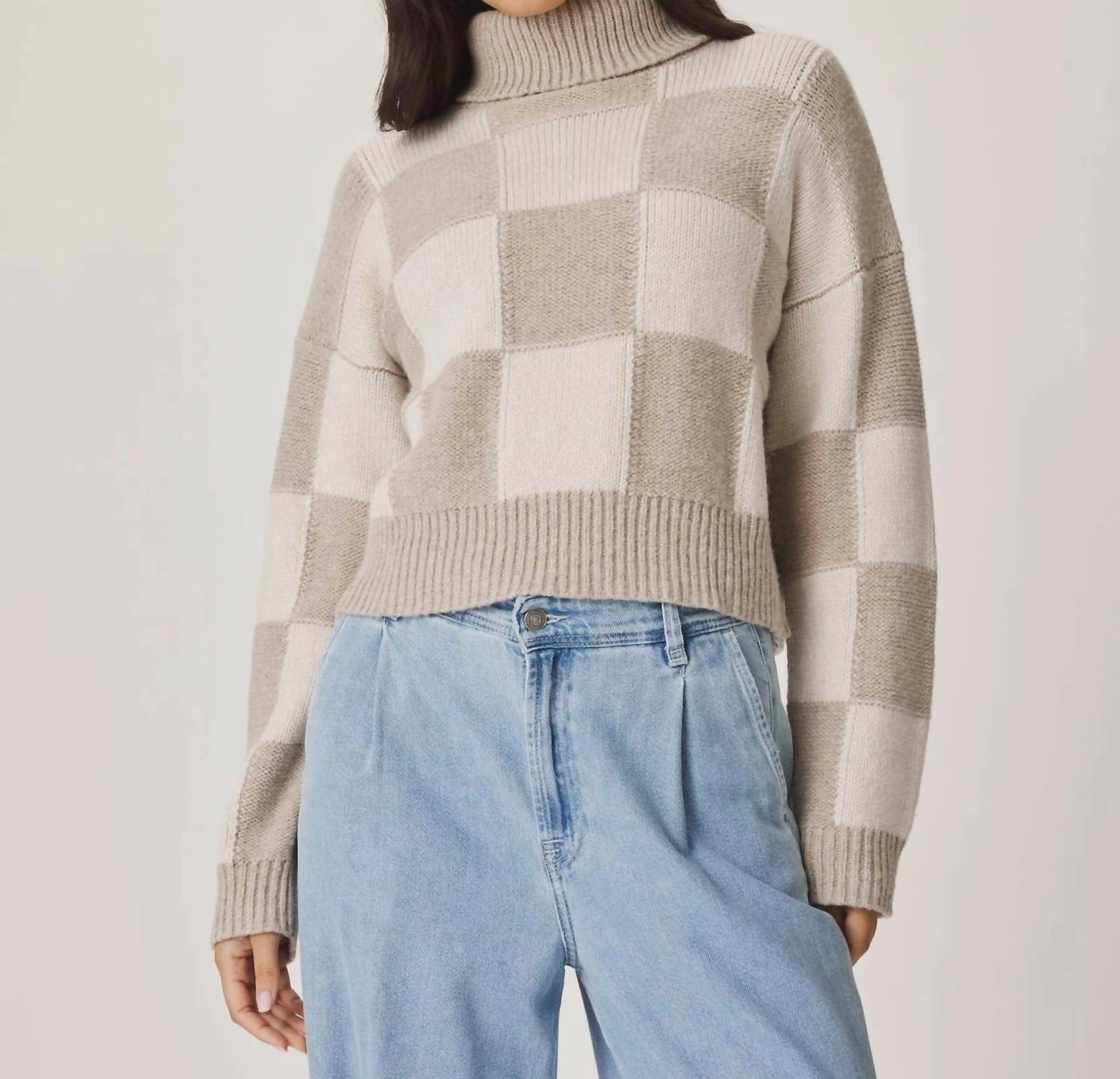 Splendid Thea Checkerblock Sweater in beige - women's sweater