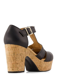 Andrea Women's T-strap Block Heel Sandal in black - women's sandal - detail view