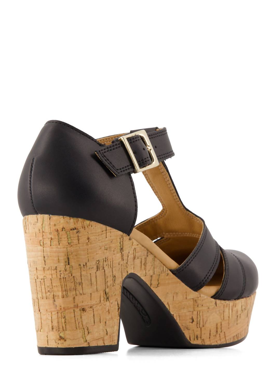 Andrea Women's T-strap Block Heel Sandal in black - women's sandal - detail view