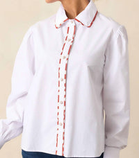 Prosperina Vivian Contrast Trim Top in white - women's shirt