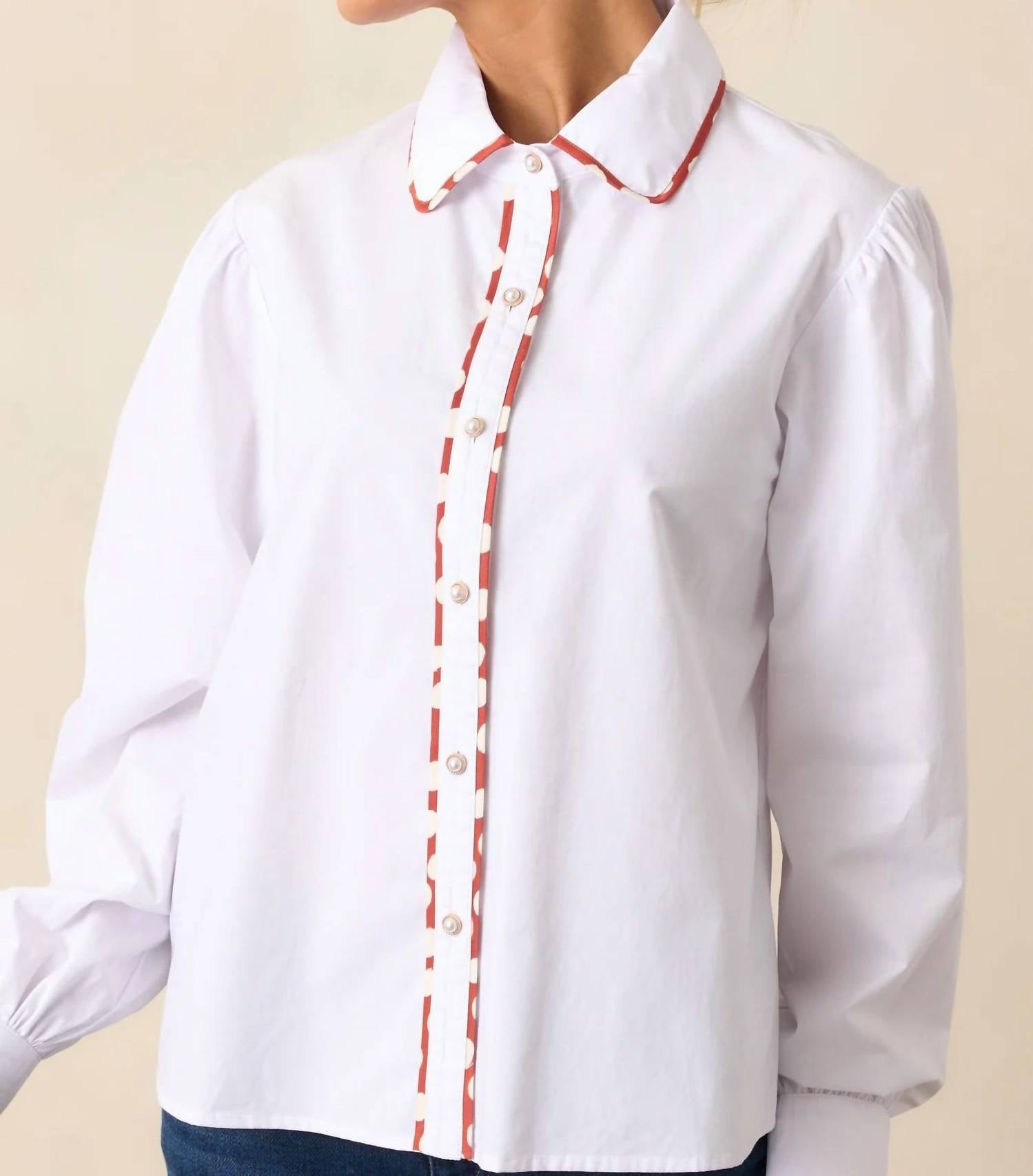 Prosperina Vivian Contrast Trim Top in white - women's shirt