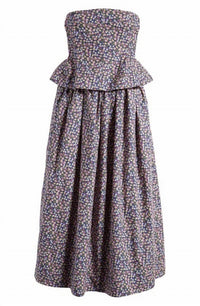 Nackiye - Women's Floral Ditsy Pintuck Peplum Strapless Midi Dress