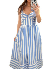 Entro - Striped Sleeveless Midi Dress