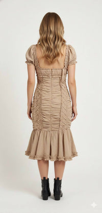 Mac Duggal - Puff Sleeve Ruffle Hem Midi Dress
