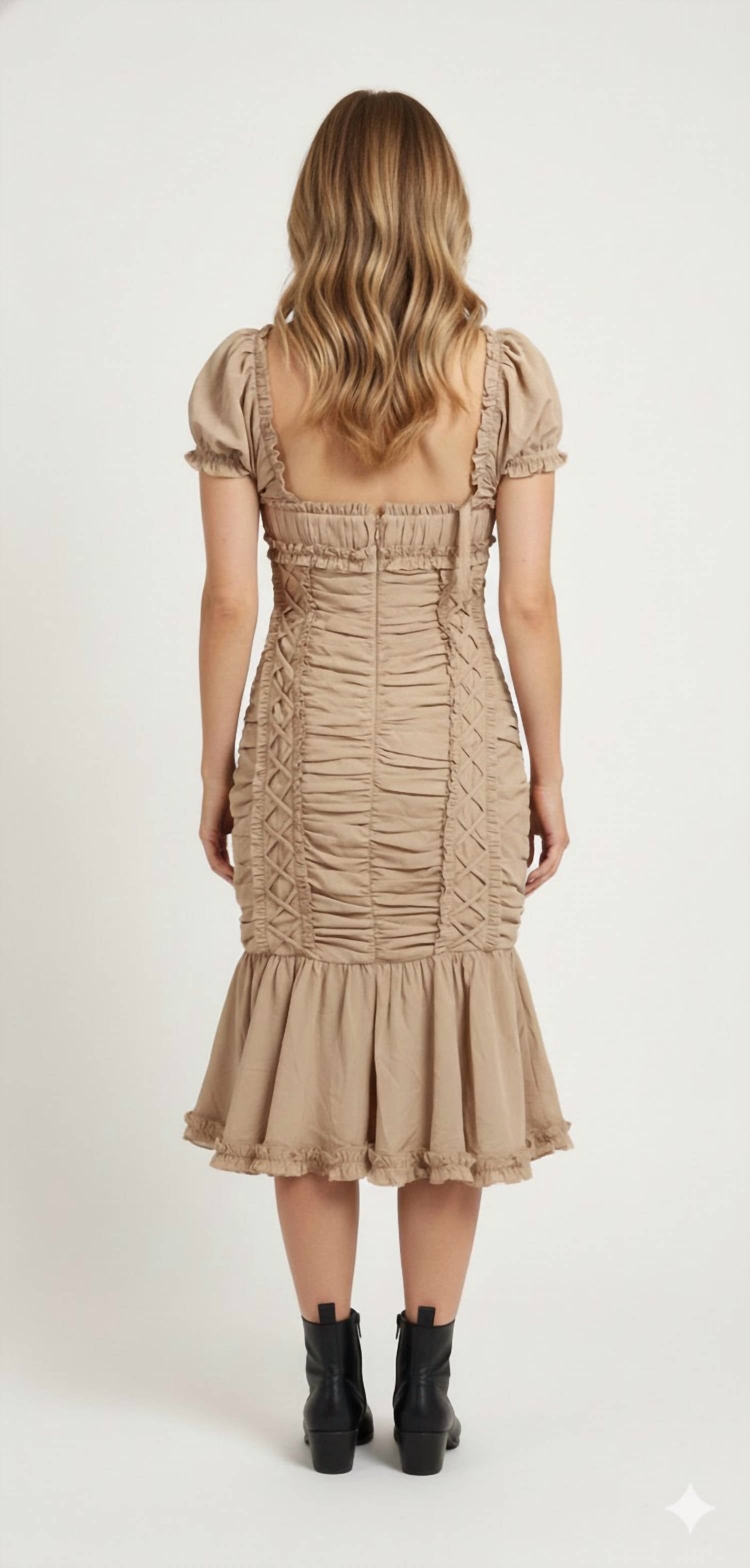 Mac Duggal - Puff Sleeve Ruffle Hem Midi Dress