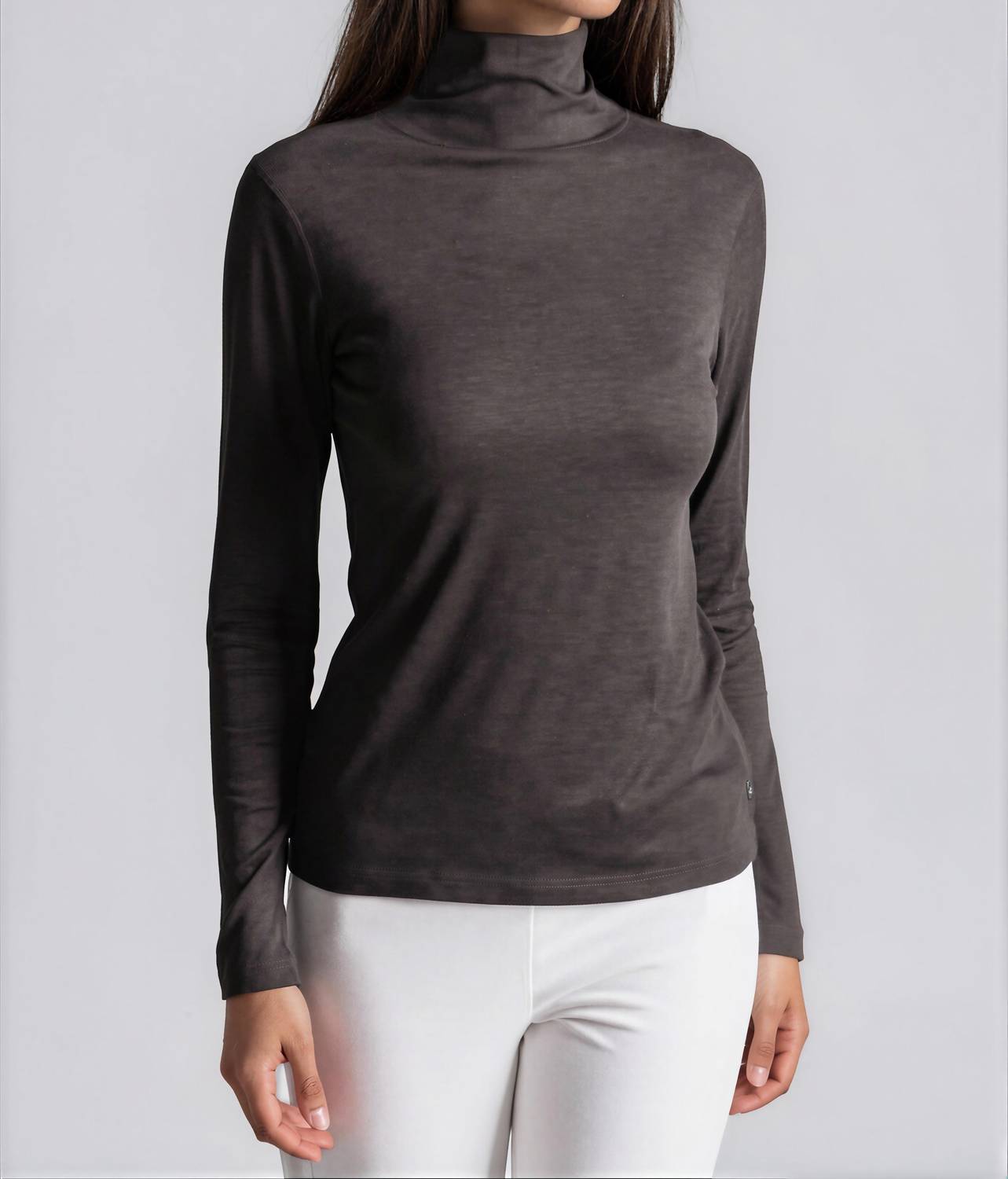 Buki Take-out Turtleneck Shirt in charcoal grey - women's long sleeve top