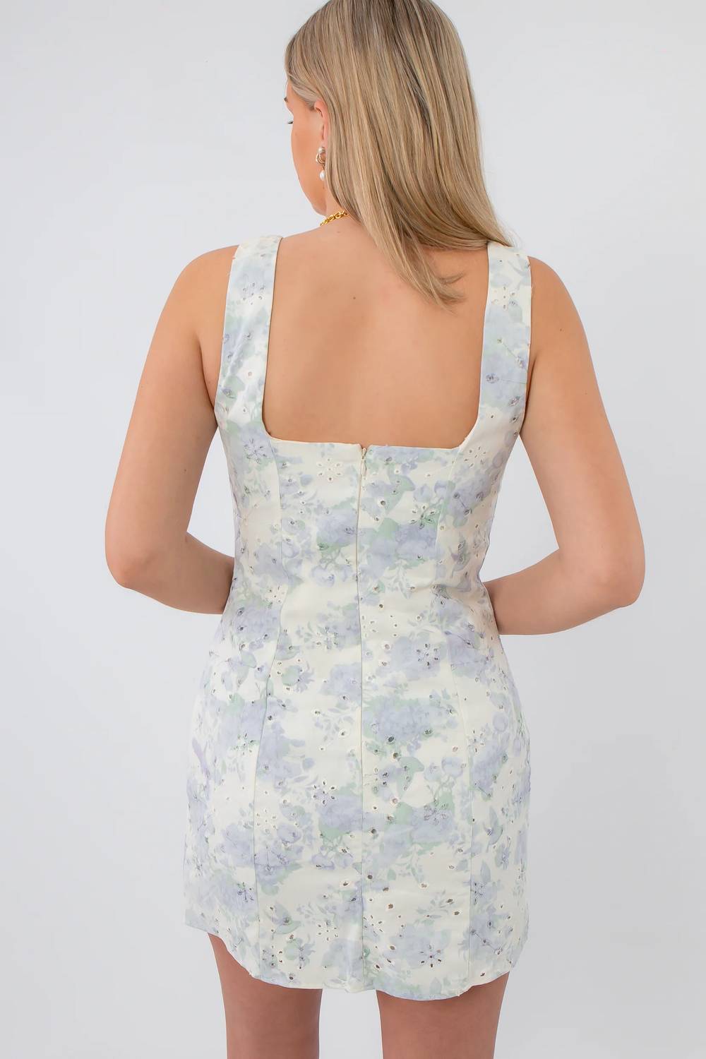 Storia - Hydrangea Haze Floral Eyelet Mini Dress
