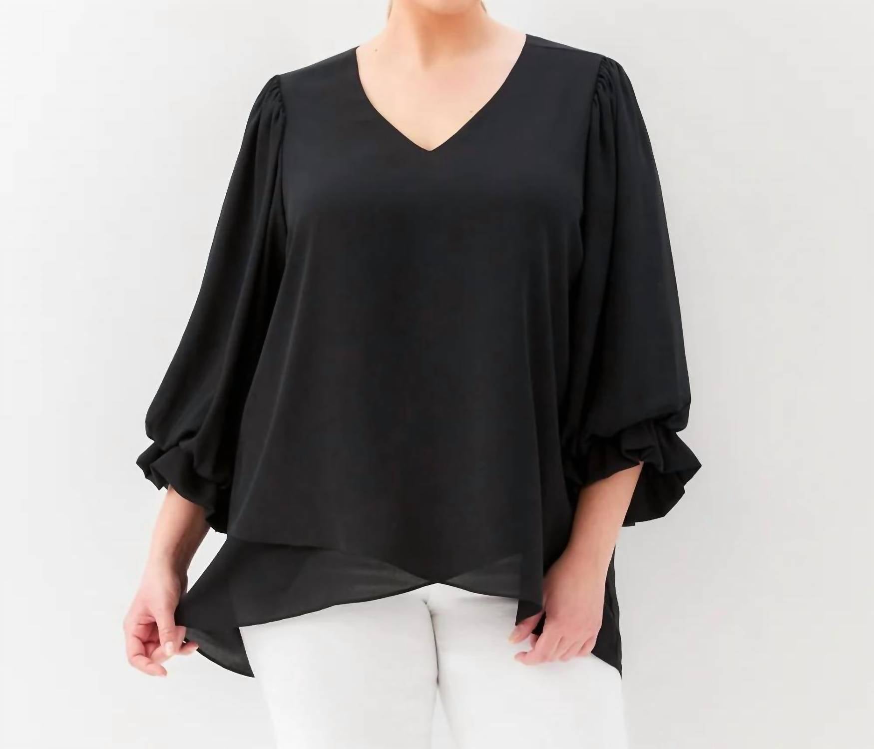 Karen Kane - Layered Sleeve Asymmetric Top - Plus Size