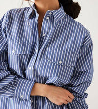 Aaron & Amber Oversized Stripe Shirt in navy white - women's shirt - alternate view