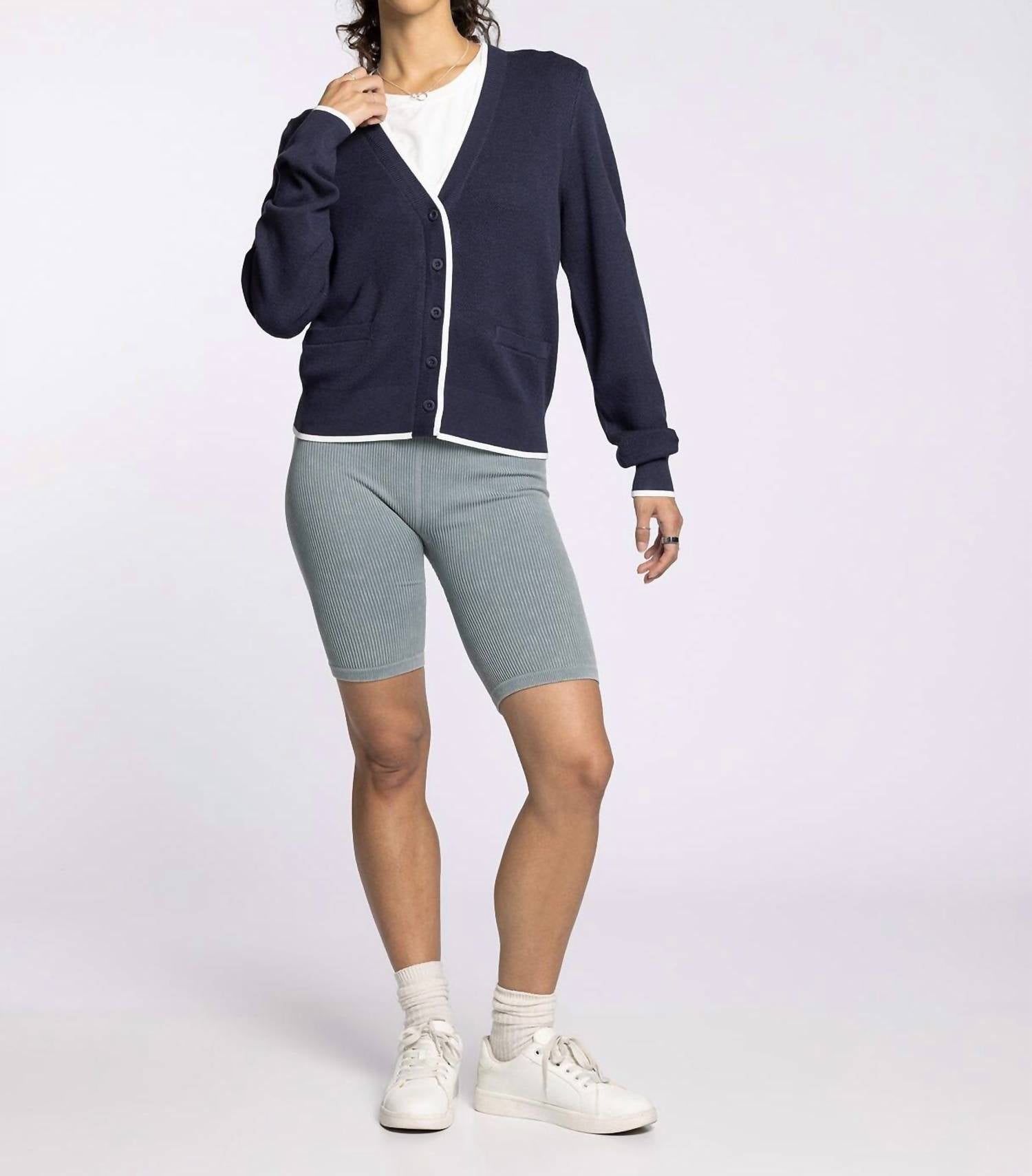 Thread & Supply Jessie Button Front Cardigan in charcoal blue hoc winter - women's cardigan