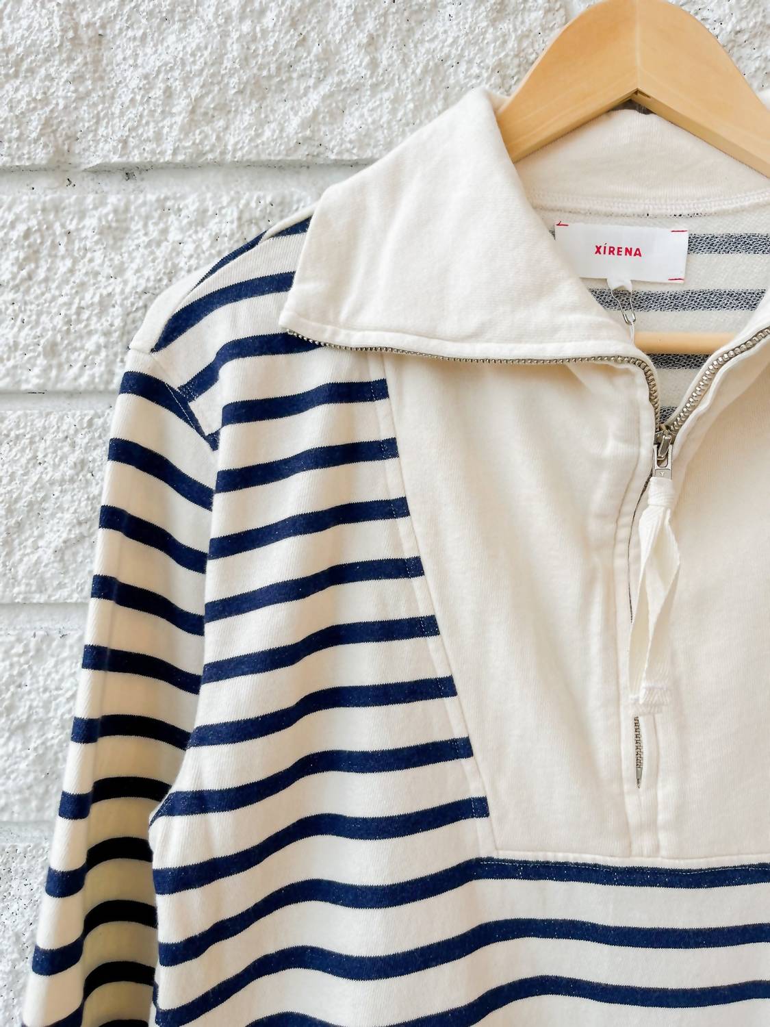 XIRENA Women's Kat Collared Stripe Sweatshirt in natural stripe - women's top - alternate view