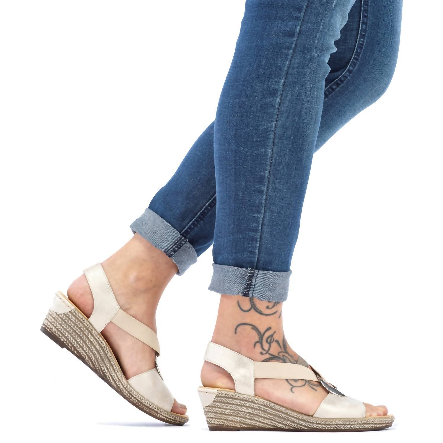 Rieker - Women's Fanni Faux Leather Back Strap Sandal
