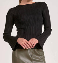 Elan - Midnight Rib Knit Bell Sleeve Top