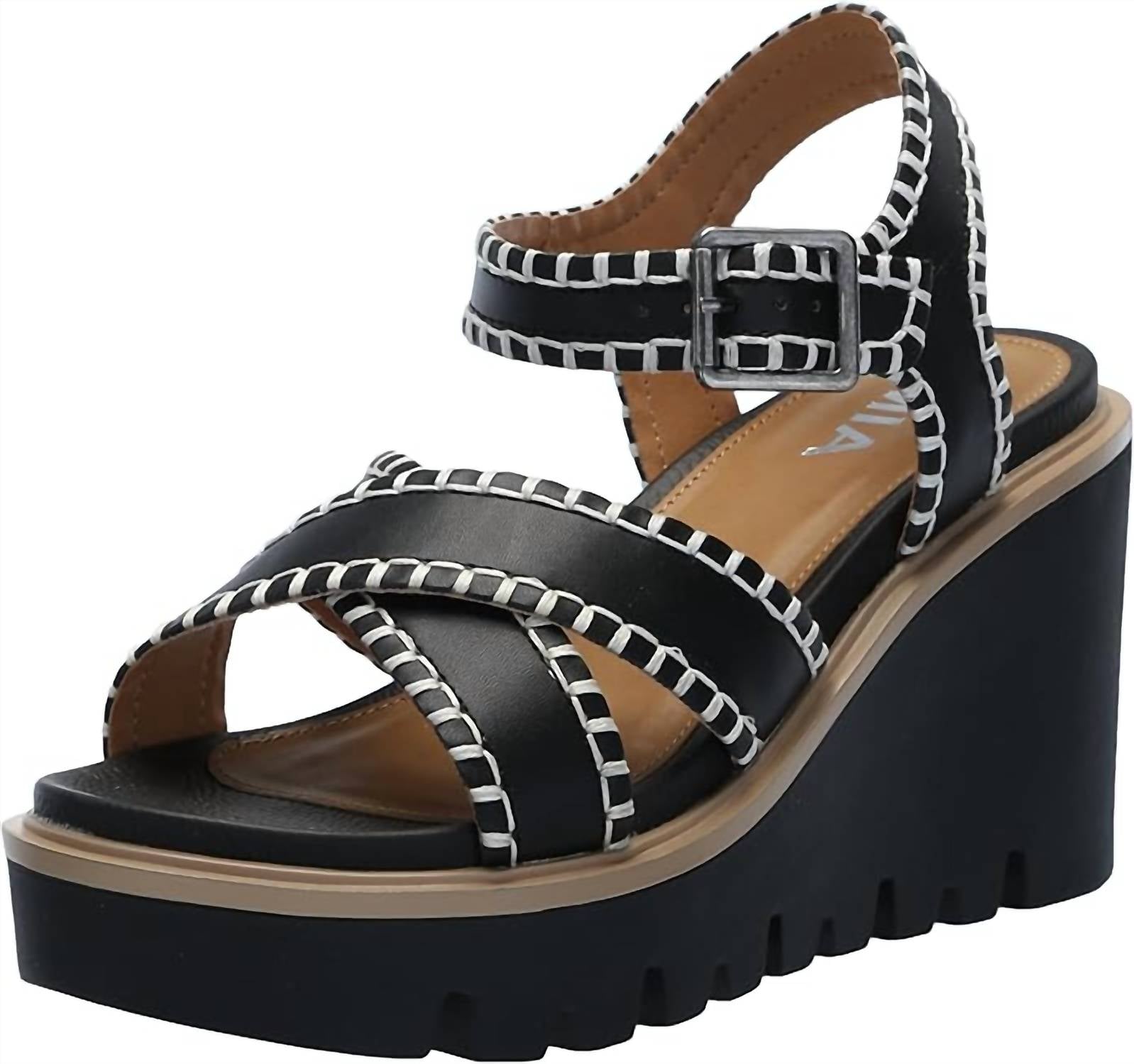 Mia - Women's Embroidered Ankle Strap Wedge Sandal