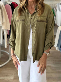 Wearables - Pigment Knapp Twill Utility Button Up Top