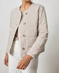 Lilla P striped collarless Jacket in earth stripe - women's jacket - alternate view