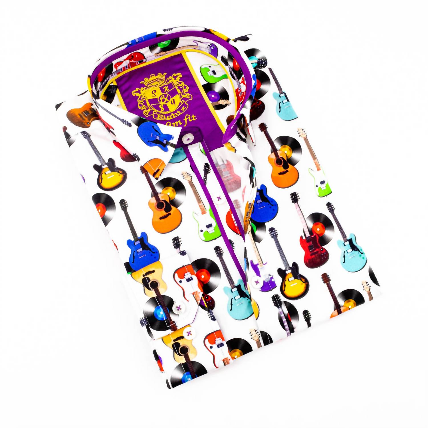 Eight X - Guitars And Records Button Down Print Shirt