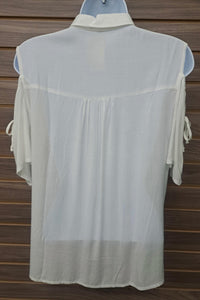 Rolypoly - Women's Linen Lace Cold Shoulder Button Blouse