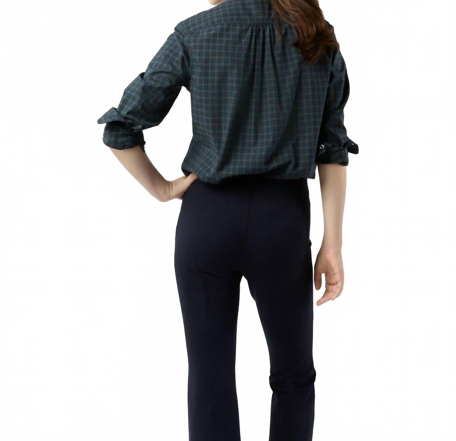 Ann Mashburn Hattie Long Sleeve Button Down Shirt in blackwatch poplin - women's shirt - detail view