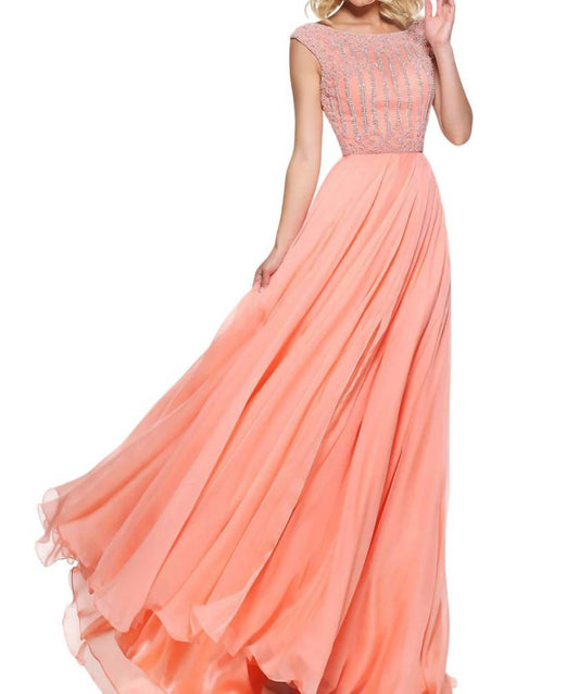 Sherri Hill - Chiffon Cap Sleeves Prom Dress