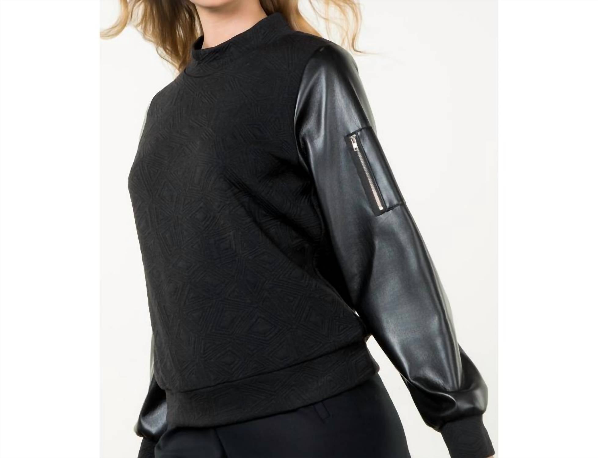 THML Mixed Media Textured Top in black - women's blouse - view 5