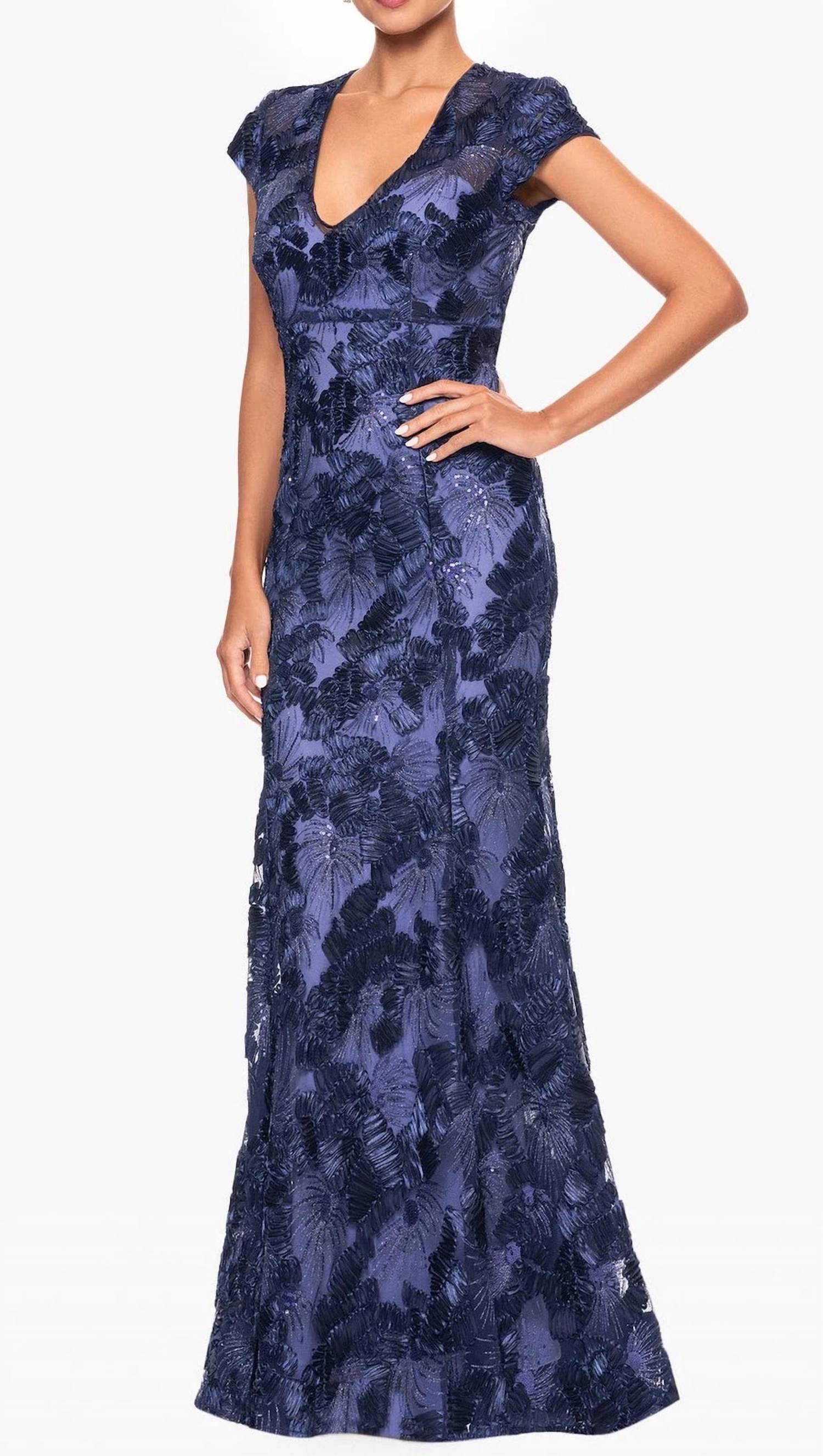 Betsy & Adam Women's Sequin Soutache V-Neck Mermaid Gown - Navy - Size 12 Betsy & Adam Women's Sequin Soutache V-Neck Mermaid Gown - Navy - Size 12