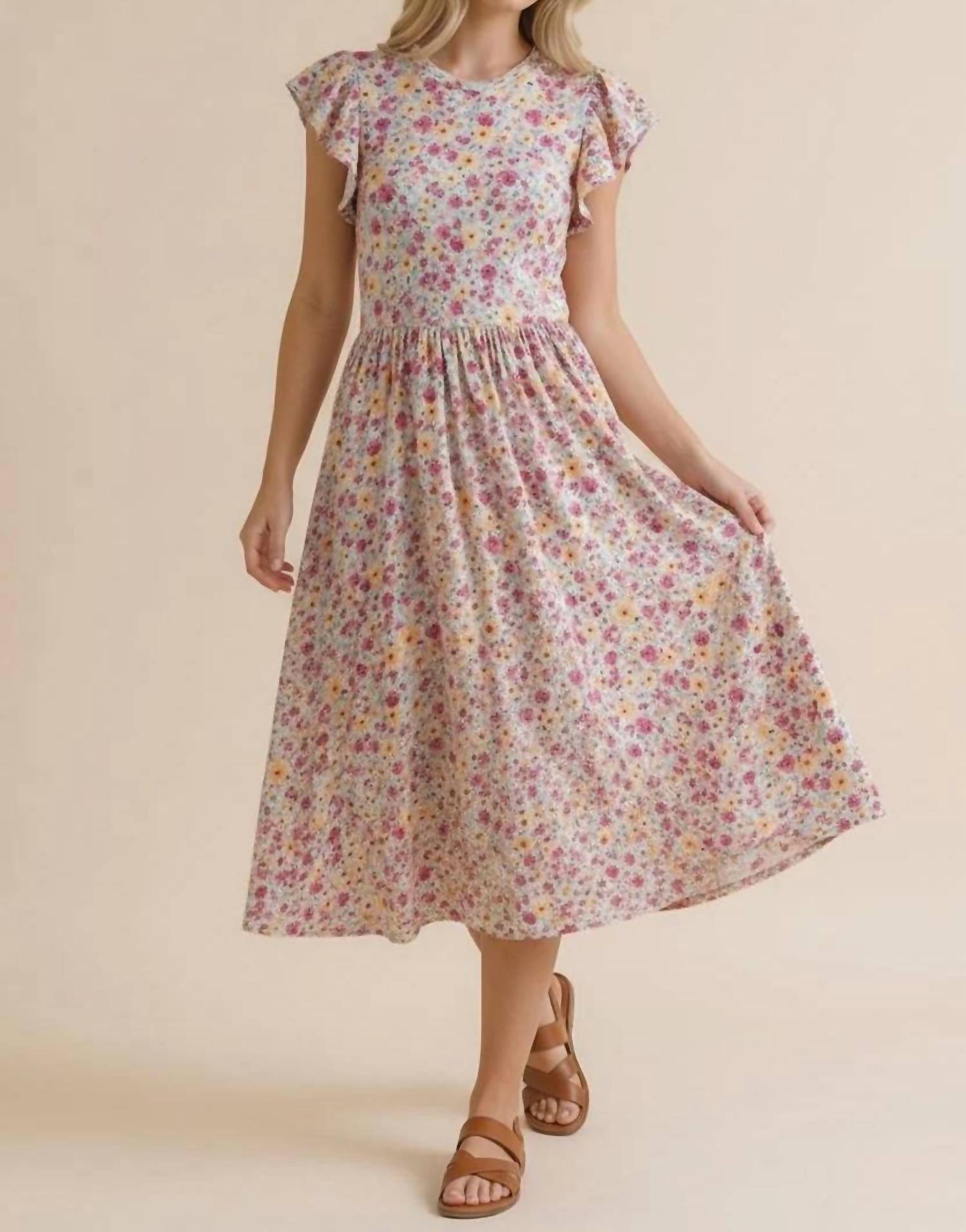 Haptics - Folded Ruffle Short Sleeve Babydoll Dress- Plus