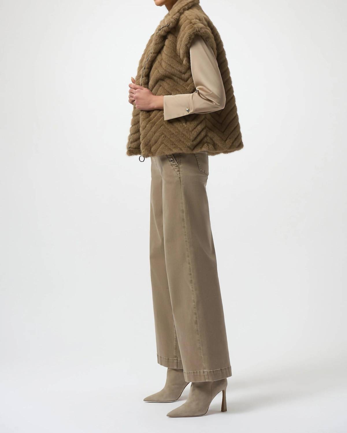 Joseph Ribkoff - Chevron Zip Up Faux Fur Vest