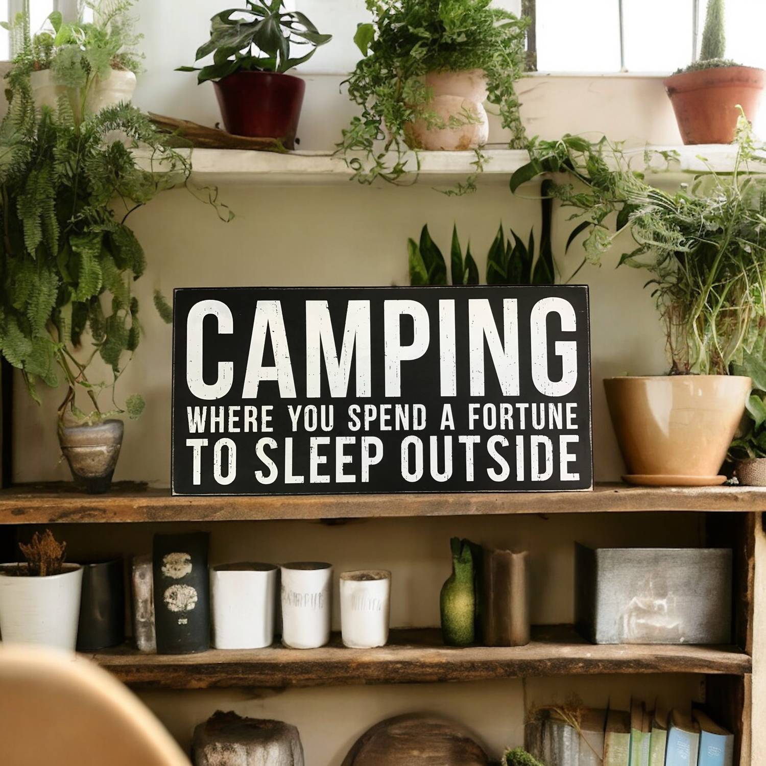 Primitives By Kathy - “Camping” Wooden Box Sign