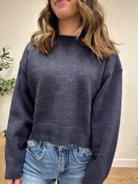 GRADE & GATHER Seam Detail Round Neck Sweater in navy - women's sweater