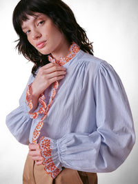Cape Cove - Jewel Trim Cotton High Neck Blouse