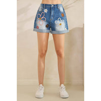Oli & Hali - Washed Floral Embroidery Short