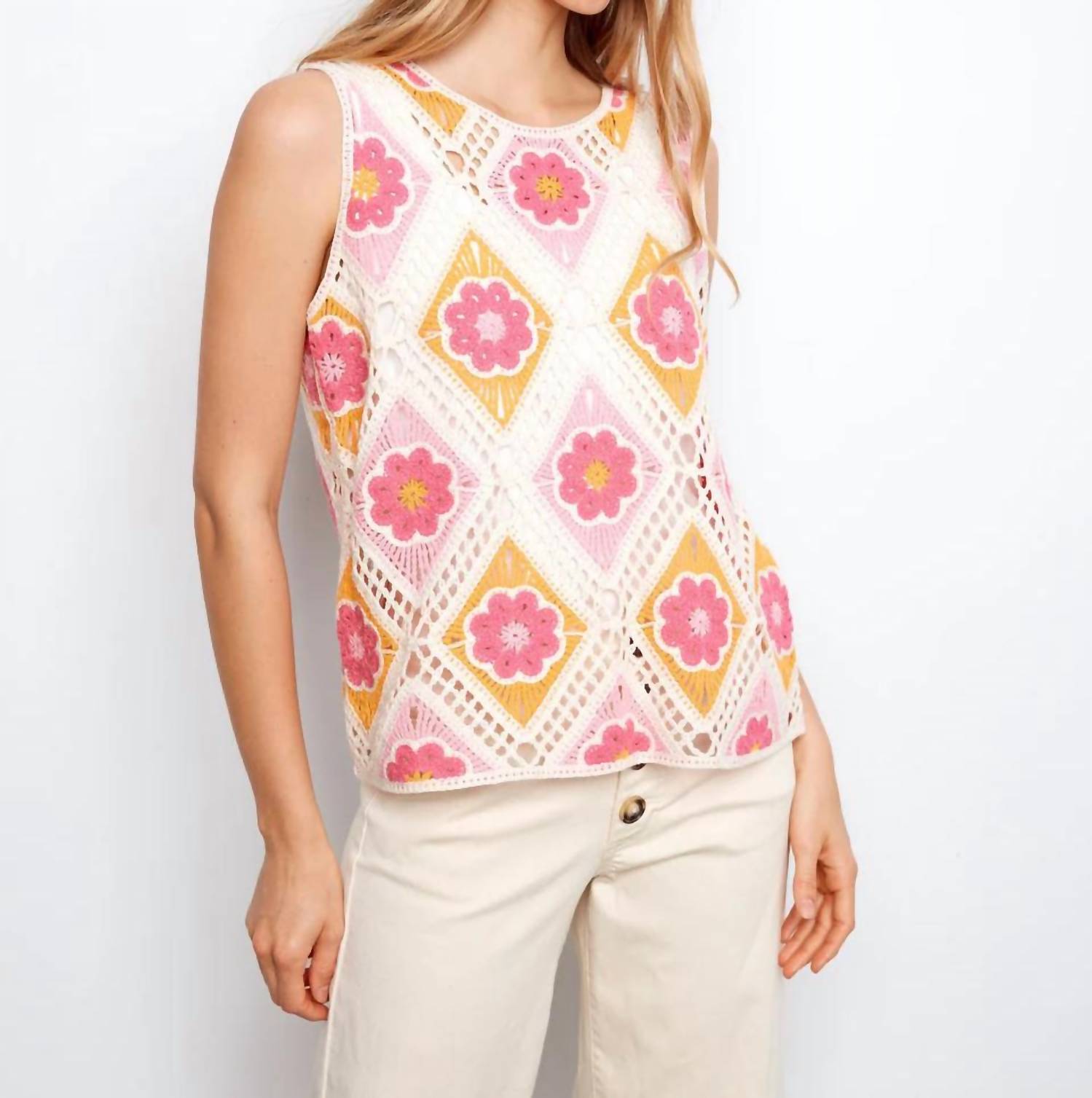 Charlie B - Sleeveless Crochet Cotton Blend Top