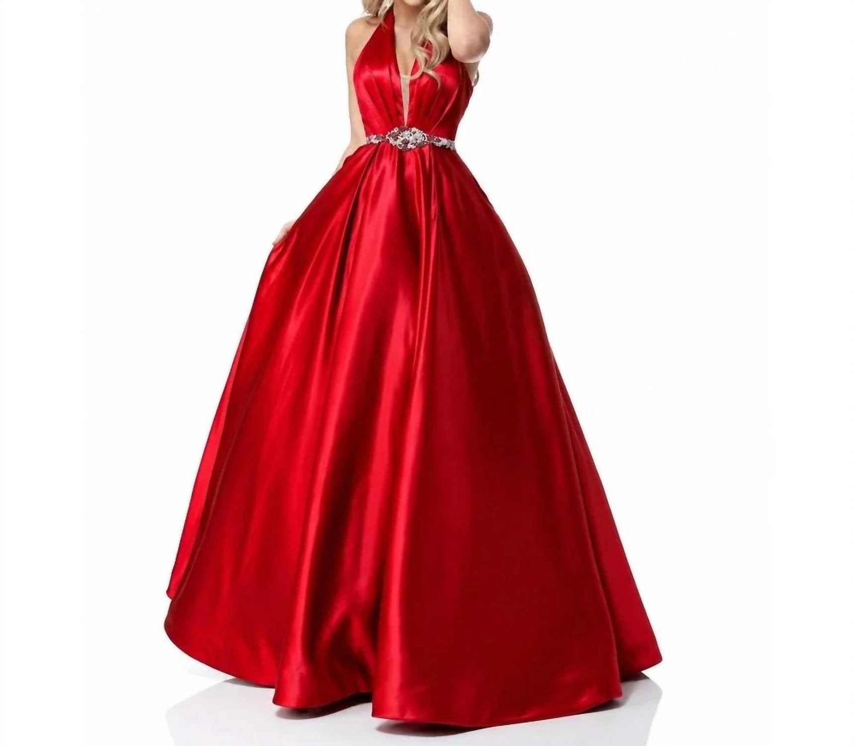 Sherri Hill - Satin Halter Ball Gown
