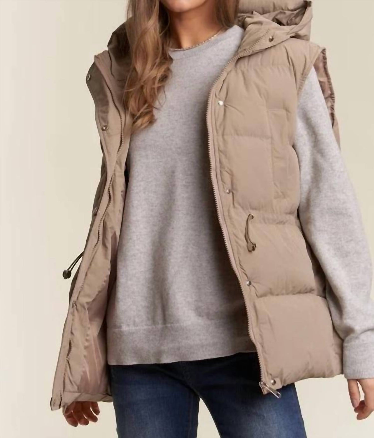 Adora - PUFFY HOODIE VEST WITH WAIST DRAWSTRING