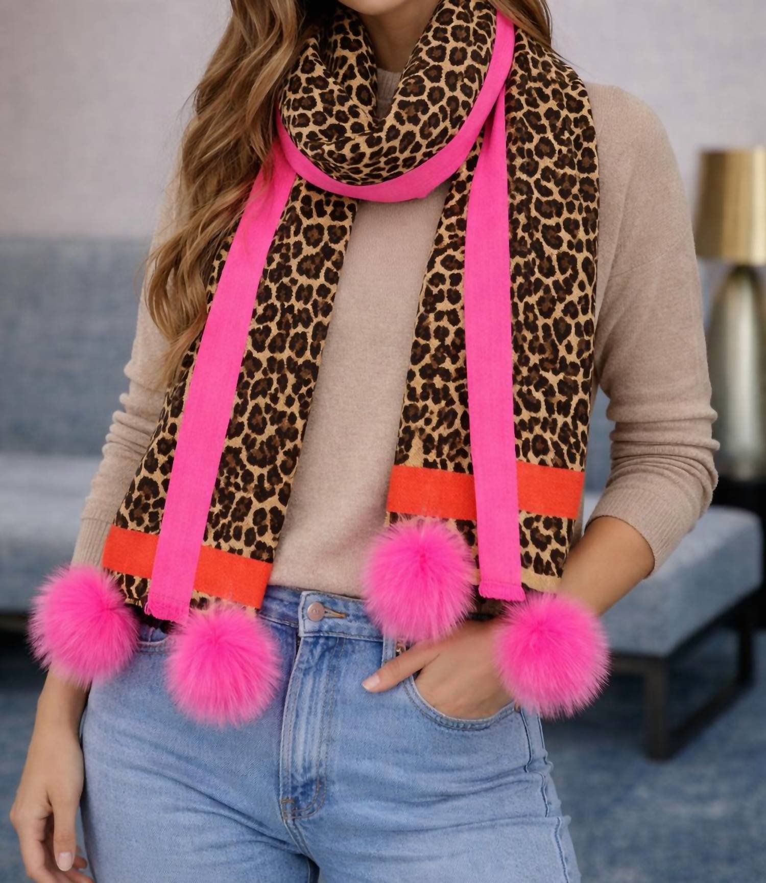 Mitchie'S Matchings - Narrow woven animal print scarf with fox