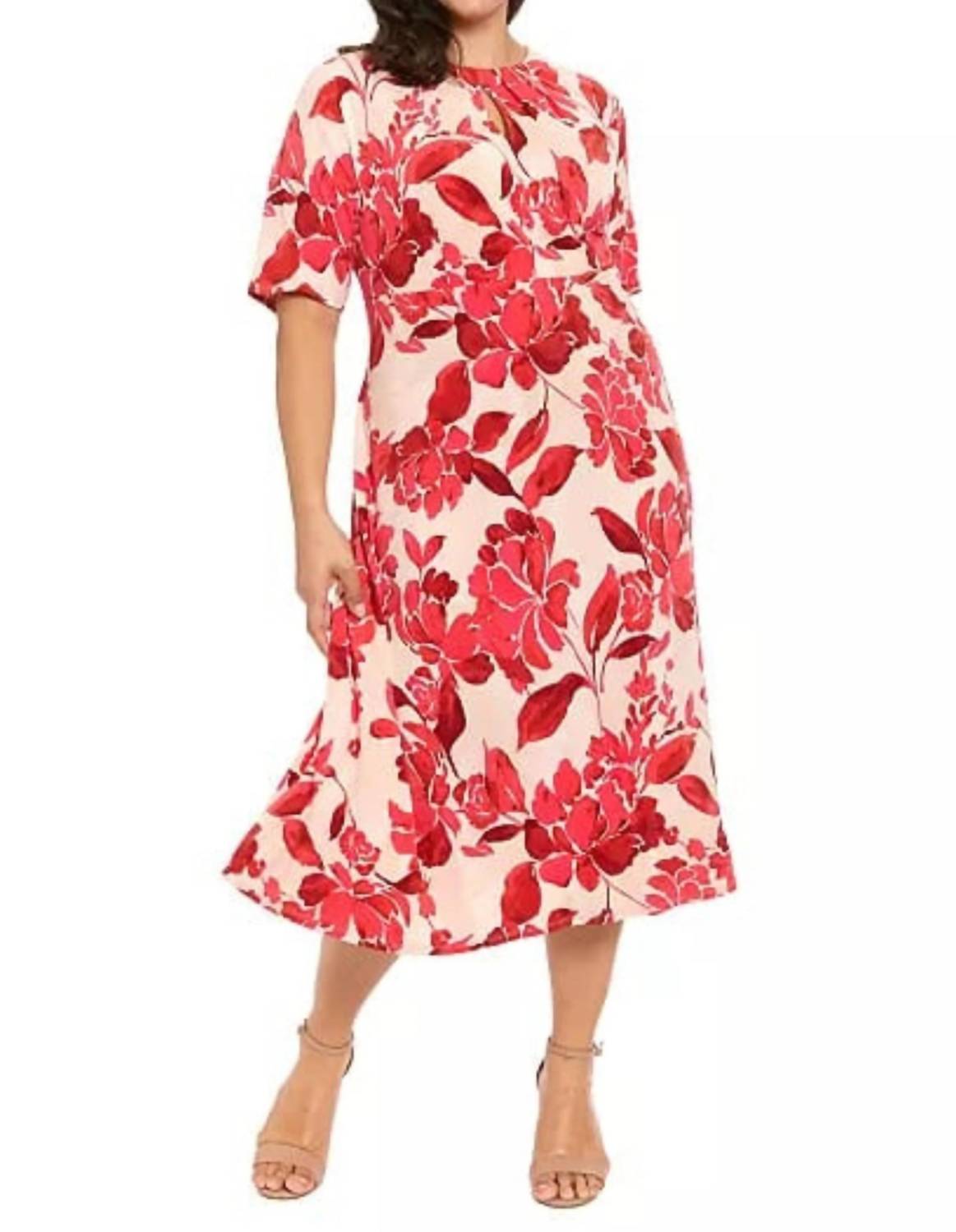London Times - Floral Keyhole Midi Dress